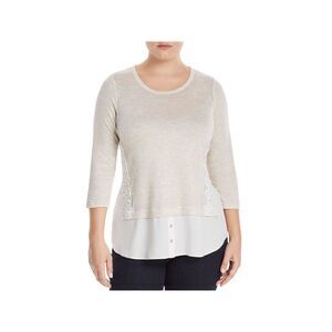 STATUS BY CHENAULT Womens Beige 3/4 Sleeve Scoop Neck Wear To Work Top Plus 3X